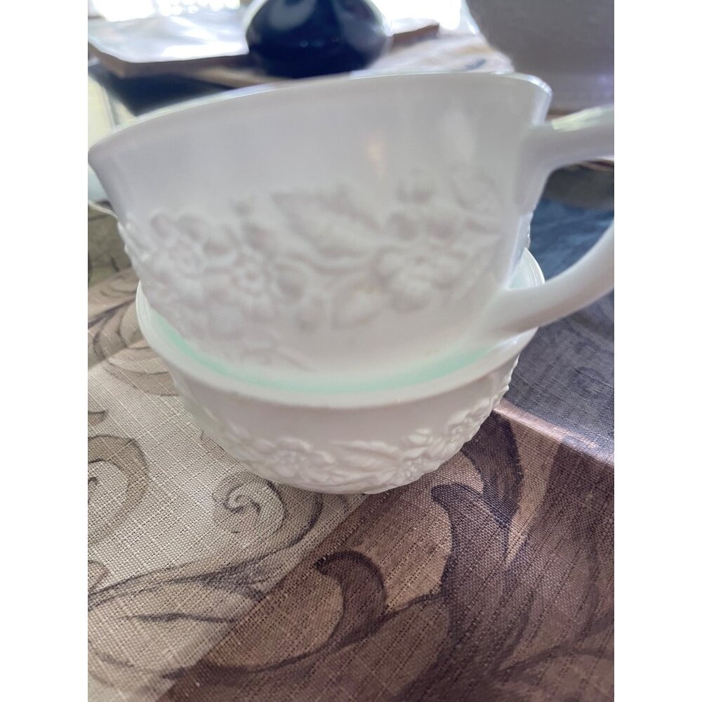 Orange Blossom And Leaf Indiana Glass Retro Milk Glass Cups